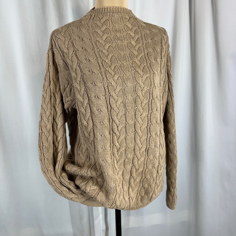 Wainscott‎ Size S Oatmeal Cable Knit Cotton Sweater Cottagecore Cabincore